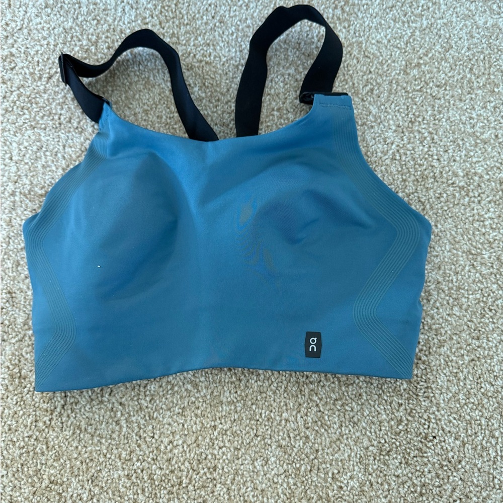 On Running Blue Sports Bra with Black Straps